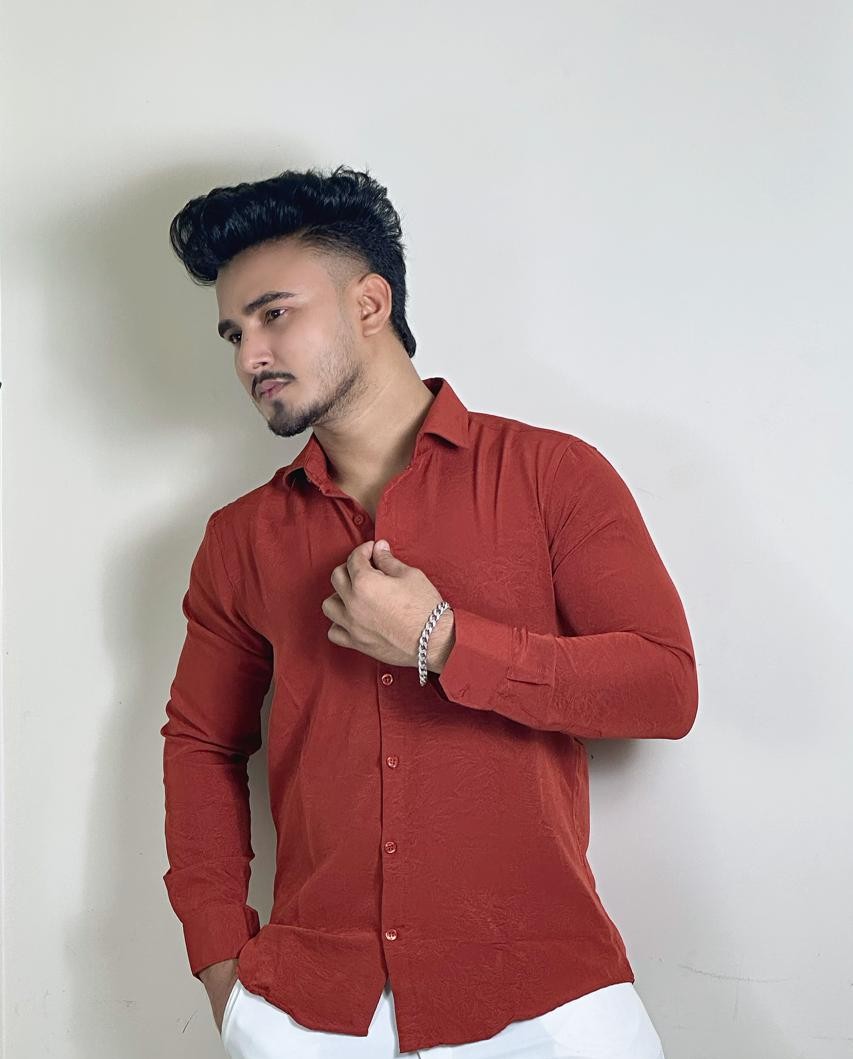 Brick-Red Colour China Formal Shirt Crushed